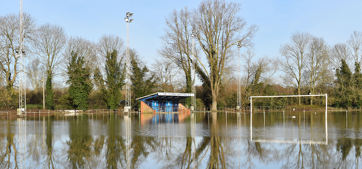 A flooded football pitch