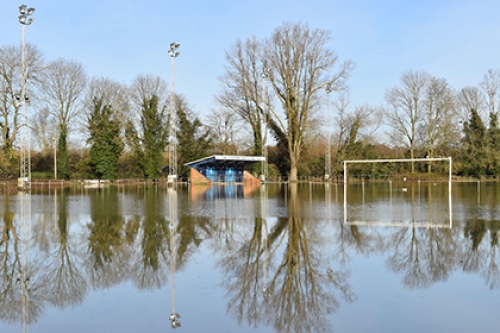 A flooded football pitch