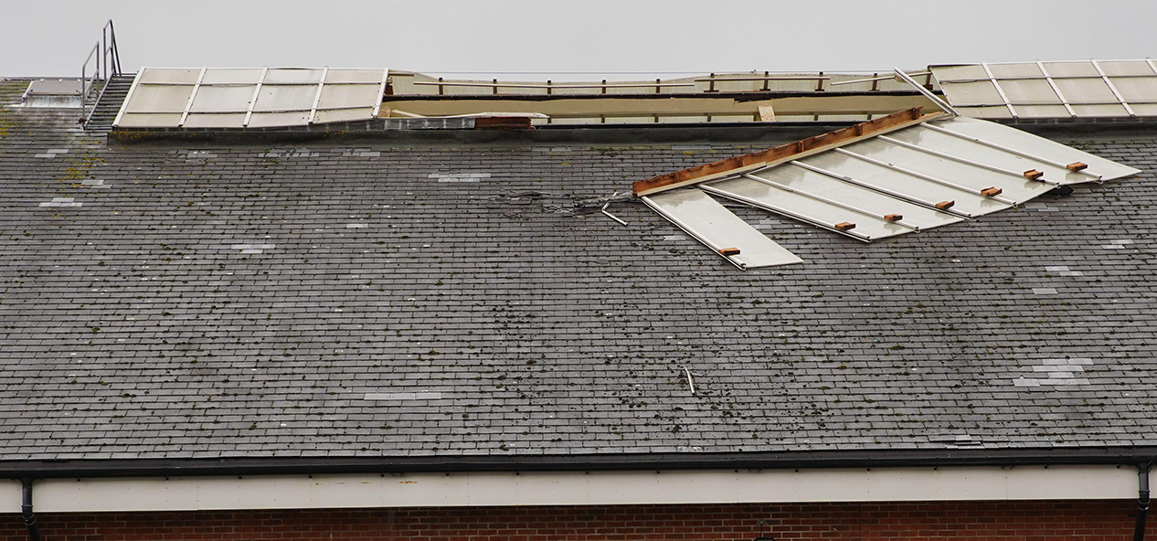 Part of the roof blown off a sports facility