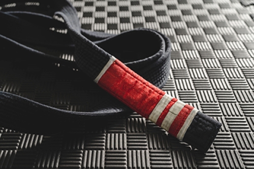 A ju-jitsu belt on a mat.