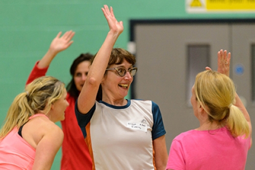 A group celebrate a great moment while playing sport