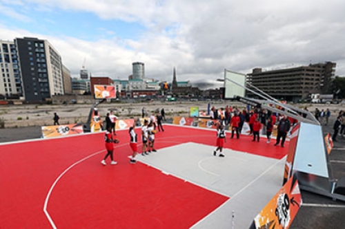 Children in Birmingham play 3x3 basketball at celebrations to mark two years until Birmingham 2022