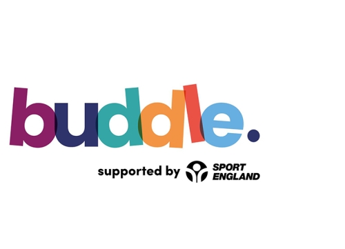 Buddle logo on a white background, with 'supported by Sport England' underneath