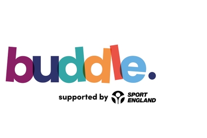 Buddle logo on a white background, with 'supported by Sport England' underneath