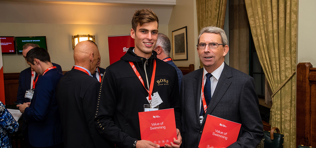 Youth volunteer Elliot McHugh at the Houses of Parliament for a Swim England 'value of swimming' event.