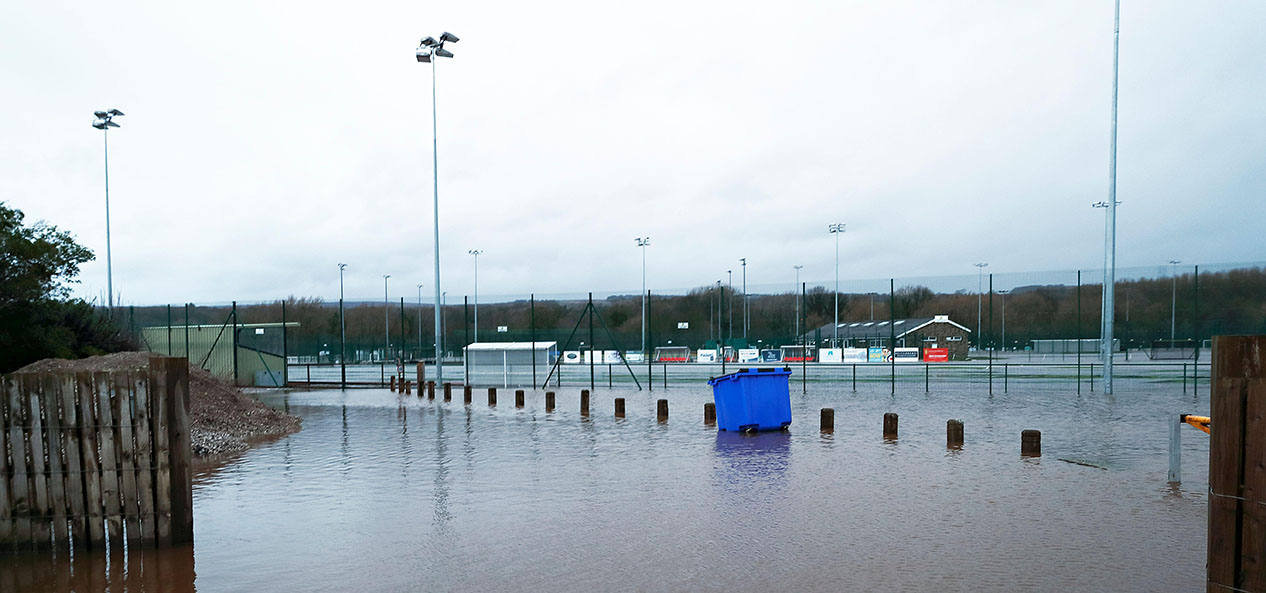 A sports facility hit by flooding