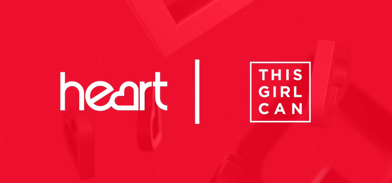 The Heart Radio and This Girl Can logos on a red background.