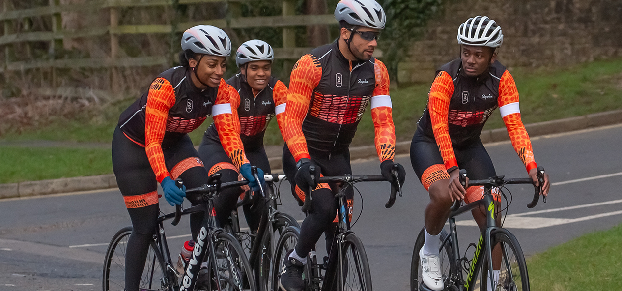Paralympic cycling and athletics champion Kadeena Cox, rides with members of her KC Academy, funded by the Rapha Foundation