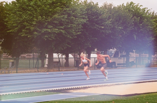 Keely Hodgkinson putting in the work with training partner Charlie Hobson weeks before becoming 800m Olympic Champion in Paris 2024 Olympic Games. 