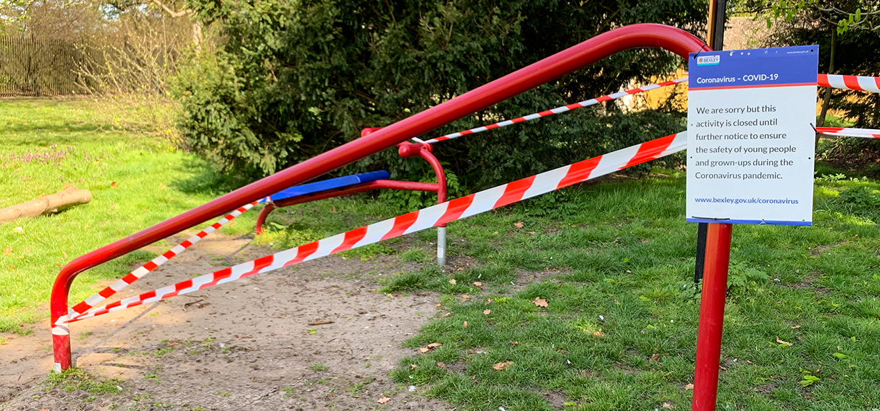 An outdoor gym taped up because of coronavirus