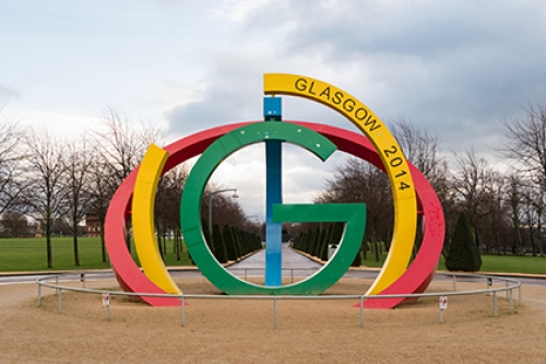 A statue of the Glasgow 2014 Commonwealth Games logo