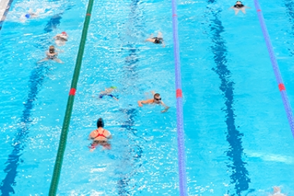 Lane swimming at a public indoor swimming pool.