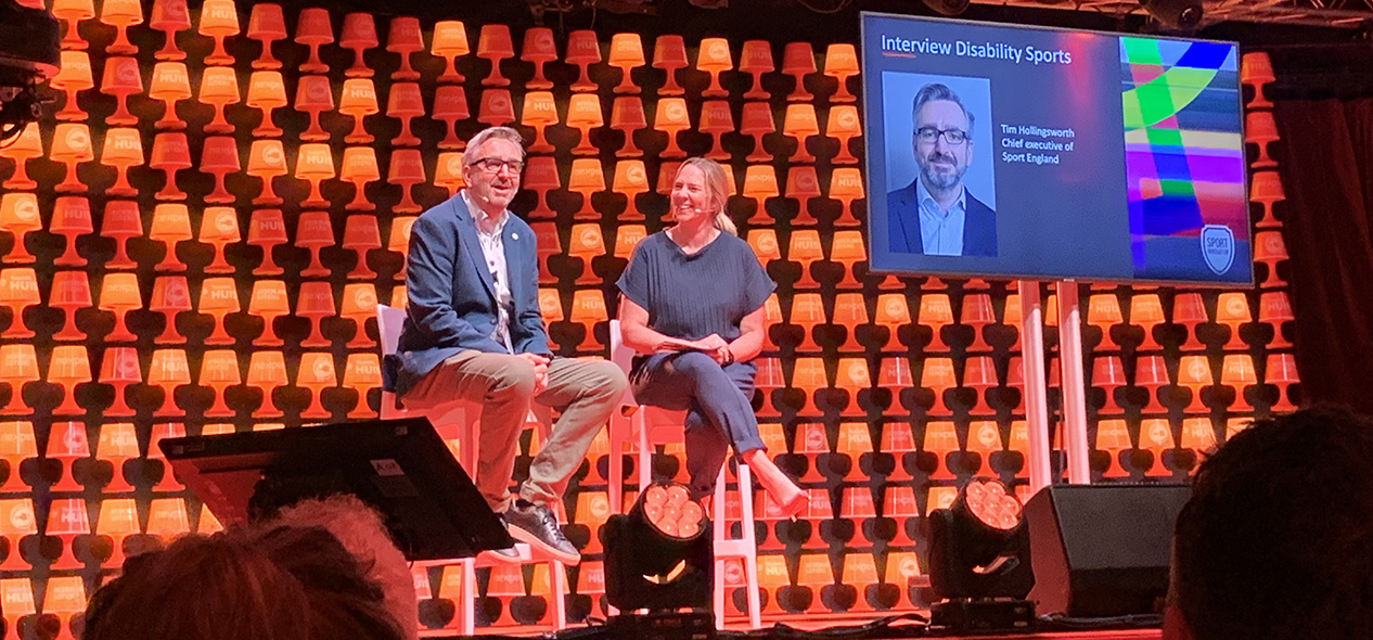 Sport England's CEO Tim Hollingsworth is interviewed during a session of the Innovation Summit hosted by Sportinnovator during the Paris Paralympics in September 2024 