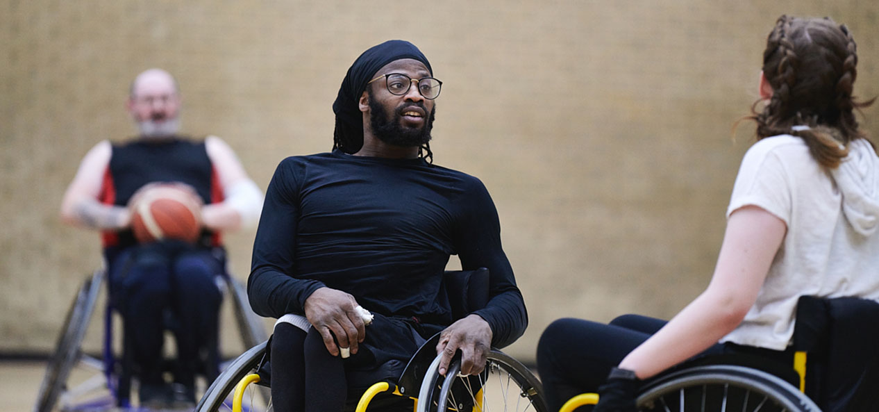 A wheelchair basketball player in action