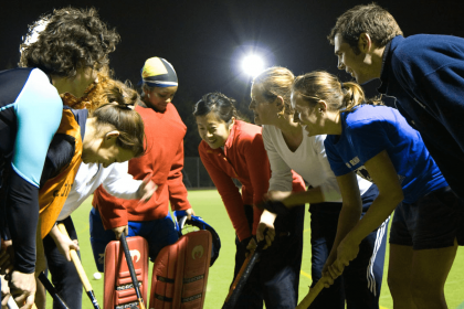 Group huddle during hockey game