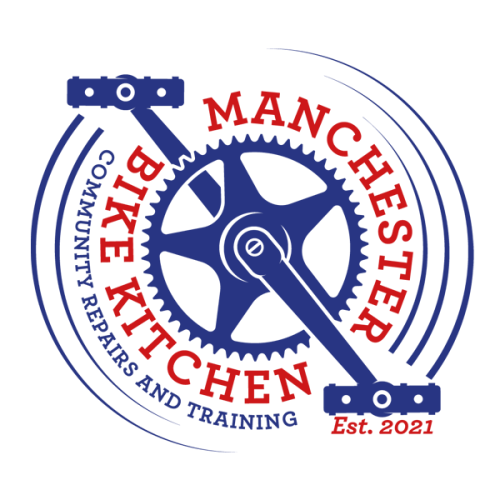 Manchester Bike Kitchen logo, featuring bicycle pedals and a chain ring