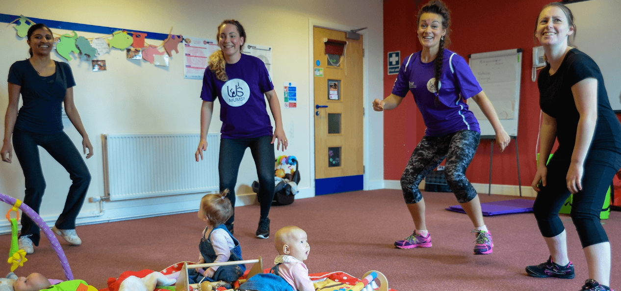 Women exercising with their babies present